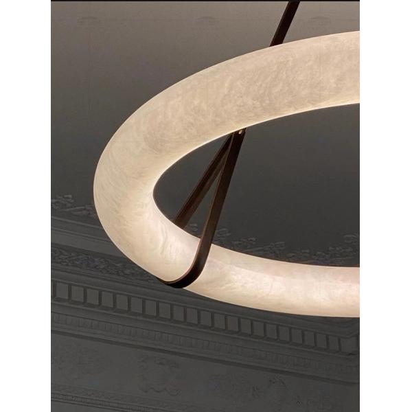 Роскошная кожаная люстра Мраморный круг Кухня Гостиная Креативное искусство Алабастр Светлая висячая лампа