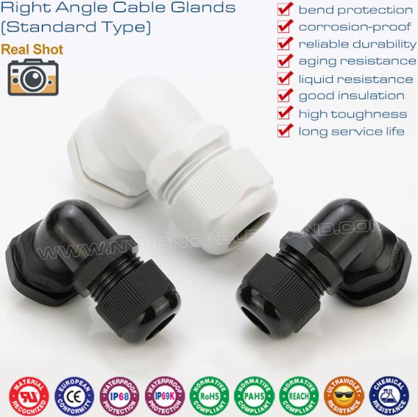 90 Degree Right Angle NPT Cable Glands, 90° Elbow Plastic Cable Glands IP68 Waterproof Cord Gland Connectors