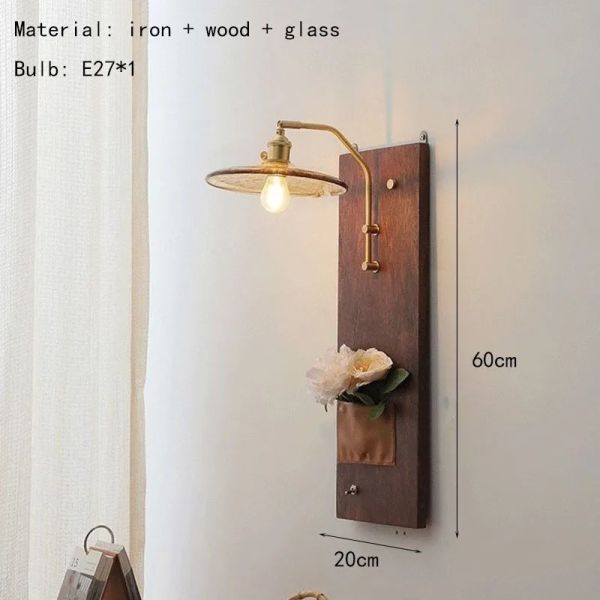 Japan Retro  Art Iron Glass Wood LED Decor Wall Lamp (WH-VR-127)