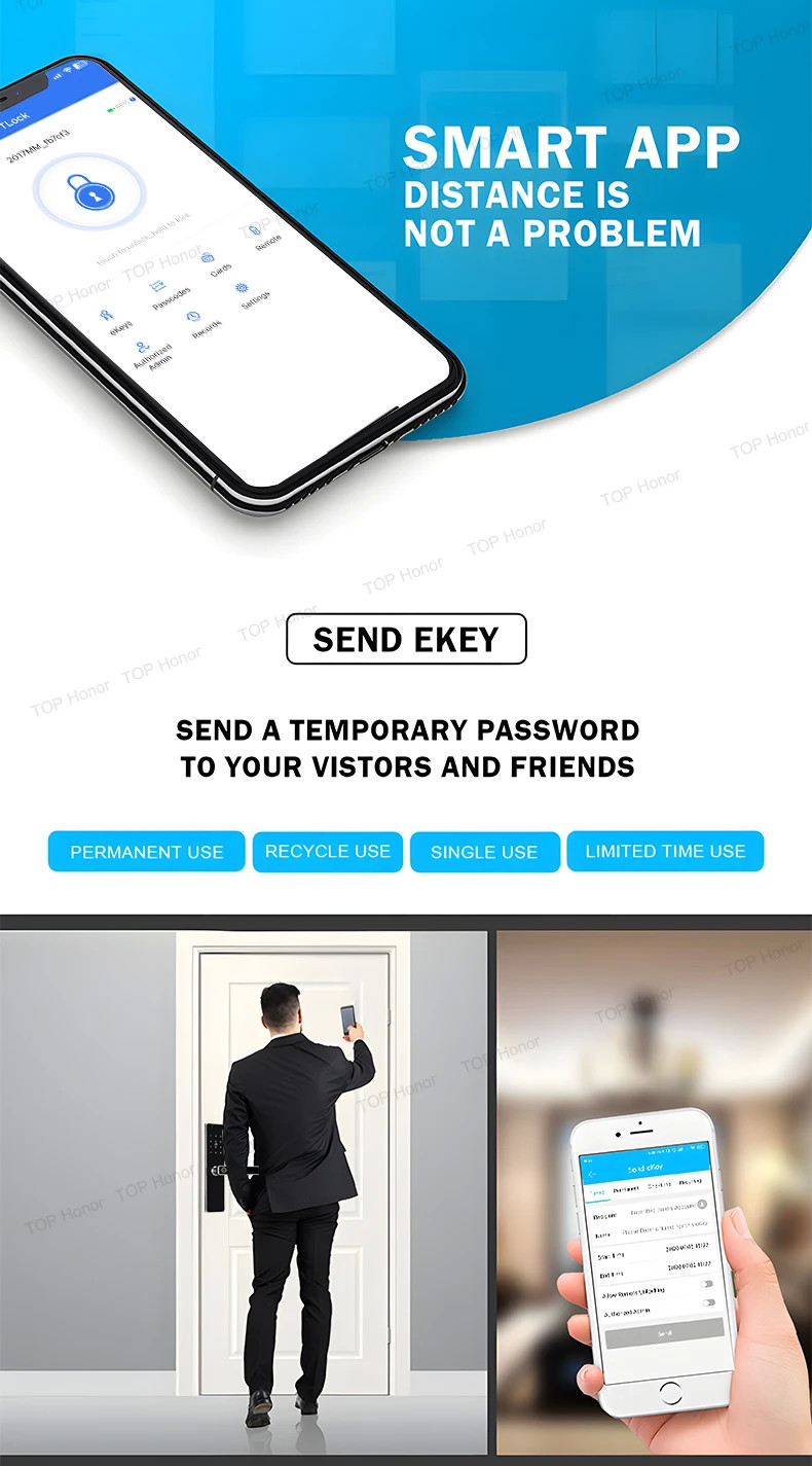 TH521 Алюминиевая сплав квартира Умный дверной замок TTLock Биометрический код Карта ключ разблокировка