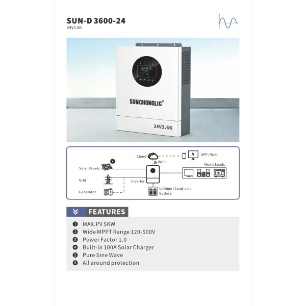 6500W 48V Pure Sine Wave Hybrid Solar Inverter MPPT Inverter Charger with UPS