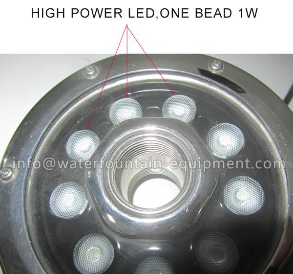 RGB LED Underwater Fountain Lights AC 12V / 24V 9W Tempered Glass Long Life