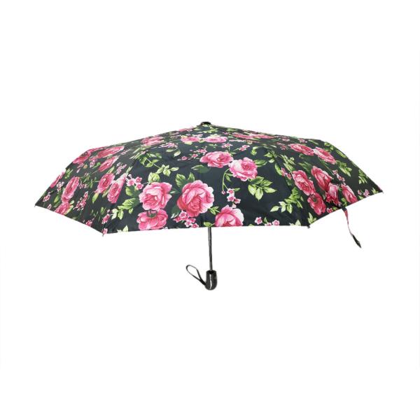 Lady Fashion Flower Print Auto Open Close Umbrella 3 Section Umbrella With Plasitc Handle