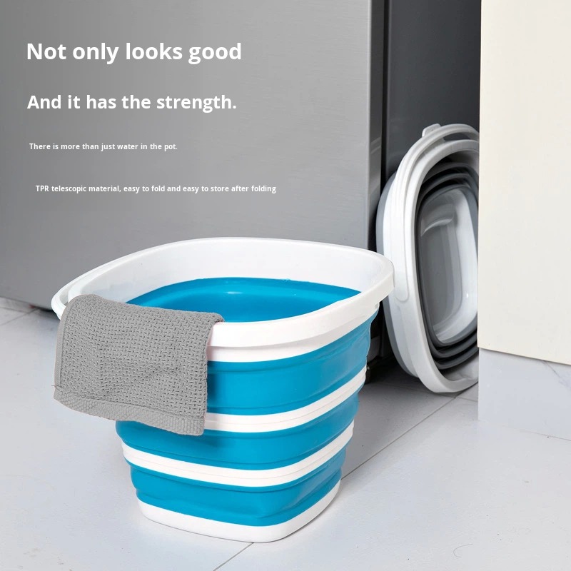 Plastic Collapsible Large Capacity Bucket Portable Square Shape Retractable Folding Bucket with Towel for Home Outdoor