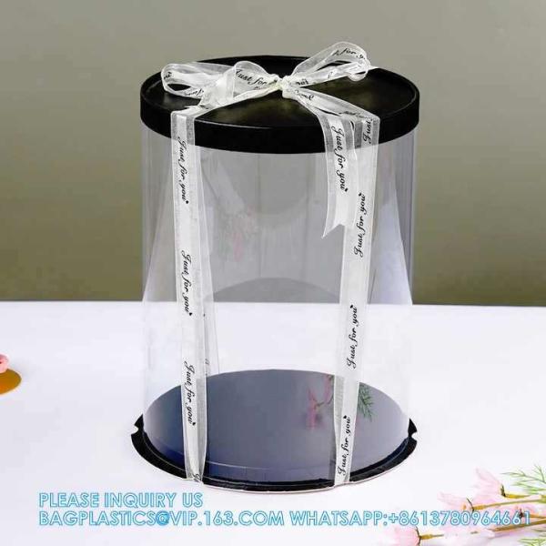 Tall Clear Cake Boxes With Ribbon - Gold Round Clear Cake Box For Birthday Cake | Wedding Cake Transparent Cake Box