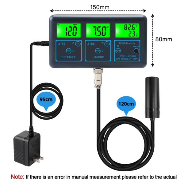 Online Digital PH Tester with 0.01-14.00pH Measuring Range -1200mV~+1200mV ORP and 0.1℃-80.0℃ Temperature Multi Function Water Quality Monitor