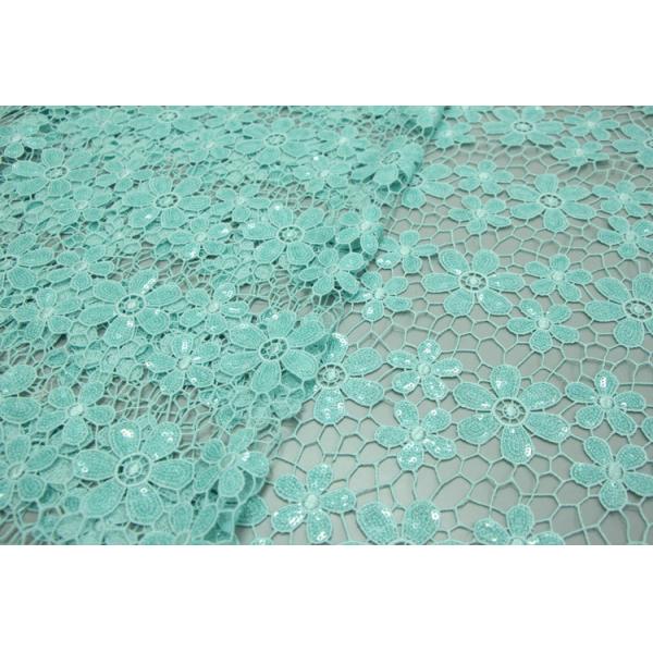 Chemical lace with Red/Pink /Orange Color + Embroidery 3 mm Sequin Lace Fabric