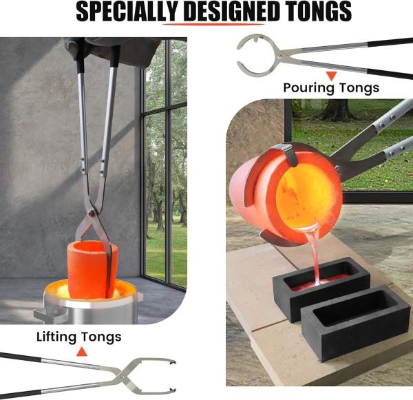 Melting Furnace Kit with Two Crucible Tongs, Crucible, Ingot Mold and Gloves, Home Smelting Furnace for Melting Metal