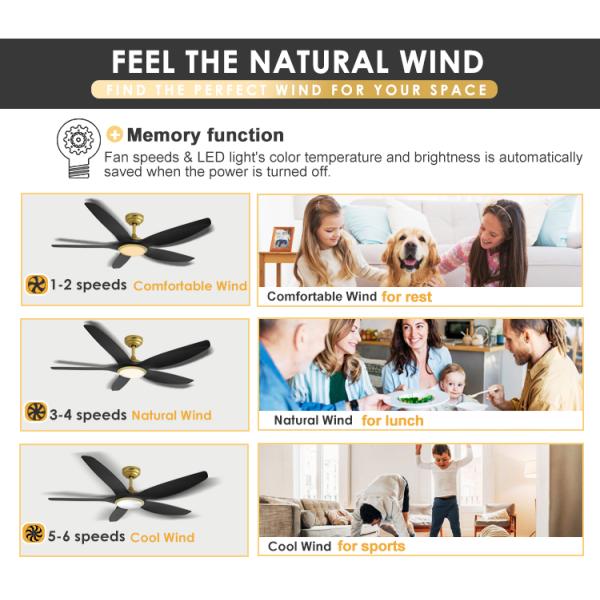 Melhore seu espaço de vida com ventilador de teto LED de 60 polegadas e iluminação dimmable de três cores