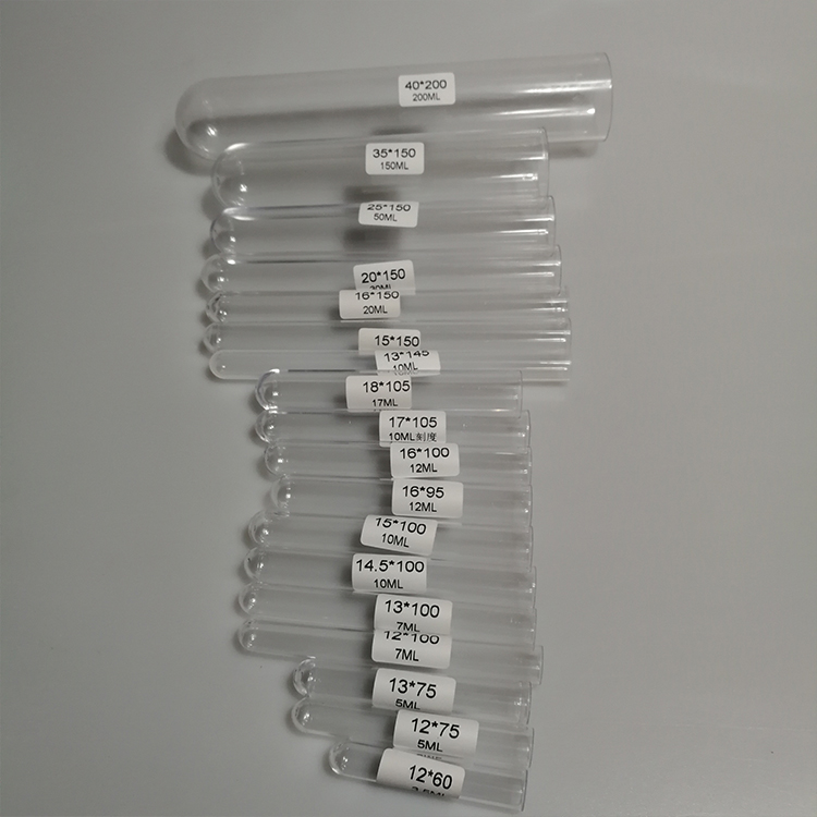 PS Plastic test Tube Transparent Flat Mouth Round Bottom Plastic test Tube Hard Transparent Plastic test Tube Sold by the Bag