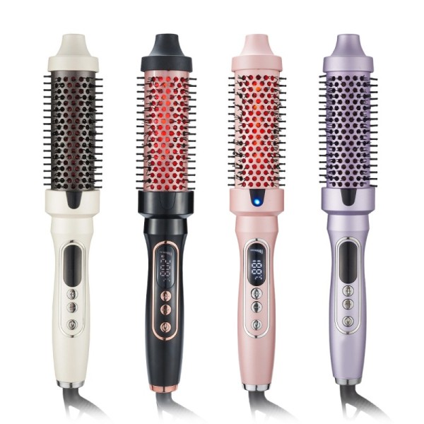 2-in-1 Compact Electric Infrared Ionic Curling Comb Straightening Iron with PTC Heater & LED Display for Household Use