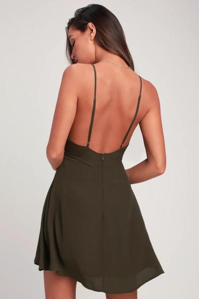 OLIVE GREEN BUTTON FRONT SKATER DRESS