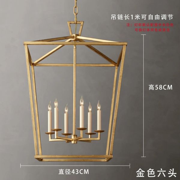 Loft Vintage Iron Birdcage Pendant Light Modern  Darlana Linear Lantern Chandelier（WH-AP-640）