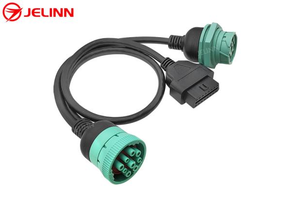 J1939 9 Pin 9pin Threaded Connector to OBD 2 OBDII 16 Pin 16pin Splitter Y Cable