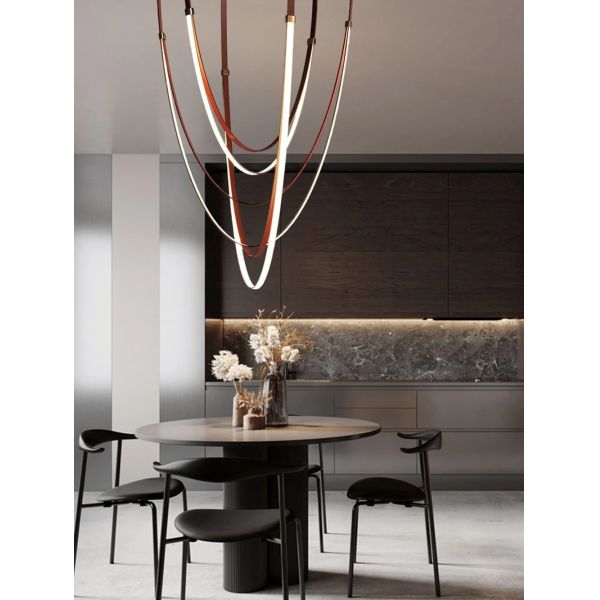 Dimmable LED Fexible Brown Black Leather Belt Chandelier (WH-NC-132)