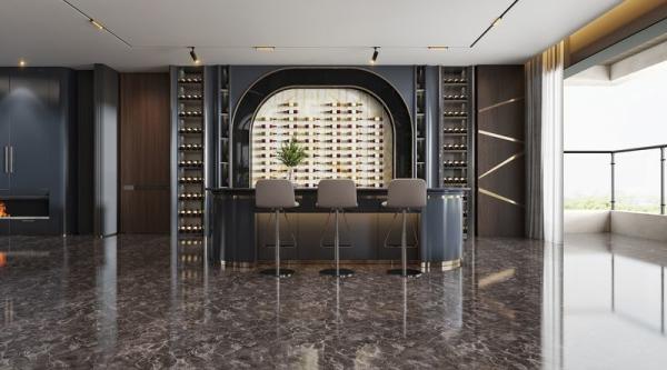 Dark Metallic Finish Dining Room Wine Cabinet Modern Luxury Wine Storage Furniture