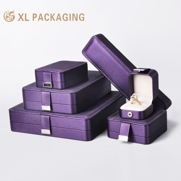 Industrial Jewelry Sets Box with Custom Logo Printing Purple Leather Wedding Jewelry Box