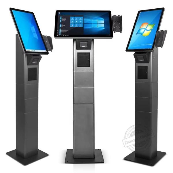 Commercial Standing Android Fast Food Restaurant Touch Screen Kiosk With Pos Barcode Scanner Ticket Printer Options