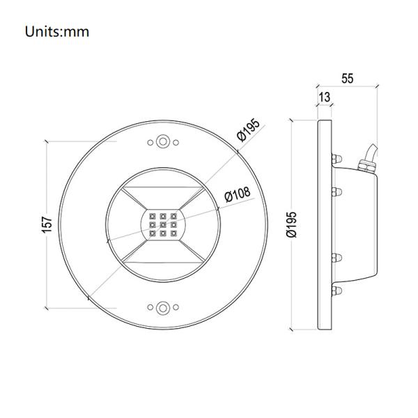 IP68 LED Lumières sous-marines 12/24V AC/DC 12W 18W 30W Dia 195mm 90Degree Faisceau pour le revêtement de vinyle ou la piscine en béton