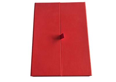 Cap Top Red Book Shaped Box , Magnetic Flap Box With 2cm Width Satin Tape