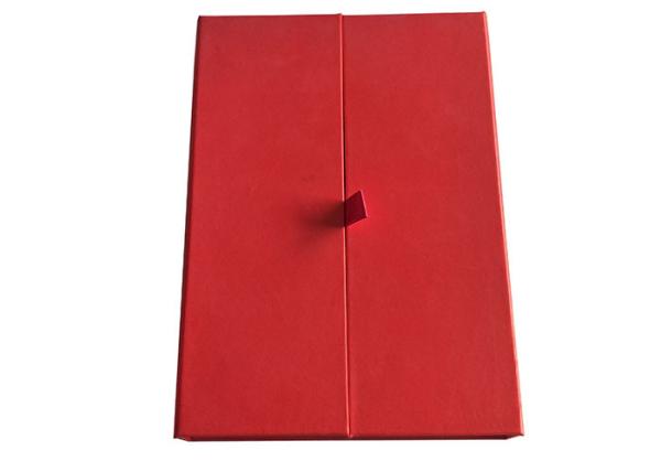 Cap Top Red Book Shaped Box , Magnetic Flap Box With 2cm Width Satin Tape