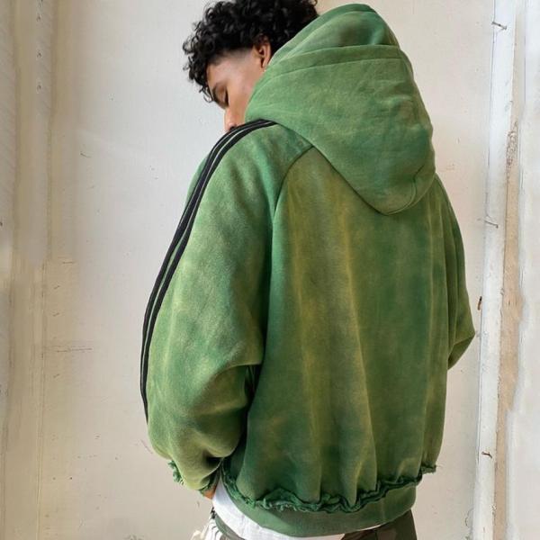 Custom Reversible Reverse Weave Heavy Weight Cotton Distressed Vintage Acid Wash Oversized Boxy Zip Up Double Hooded Hoodie