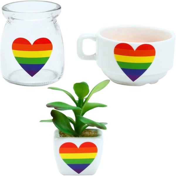 Gift Craft 1.5 inch 500pcs/roll Striped Heart Shaped Love Gay Pride Rainbow Heart Ribbon Sticker