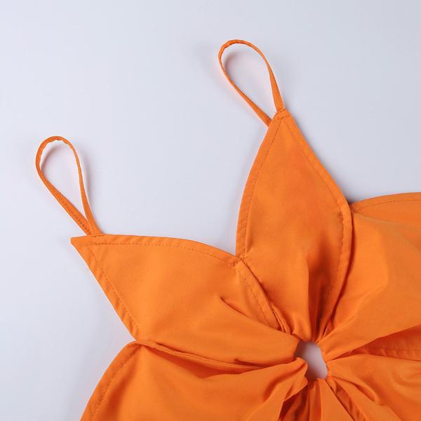 Flower Hollow Women Crop Top , Lace Up Halter Backless Crop Top