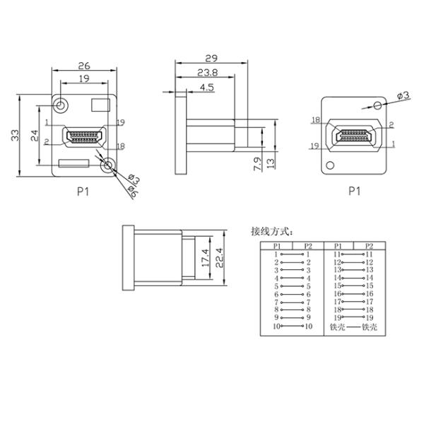HDMI RJ45 Panel Mount Connector Female To Female Straight Through