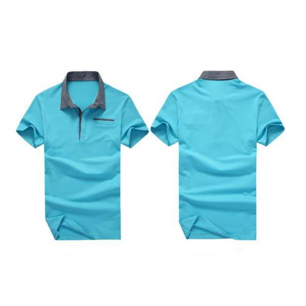 Short Sleeve Cotton Polo Shirts With 3D Pocket , Boys' Blue Polo Shirt