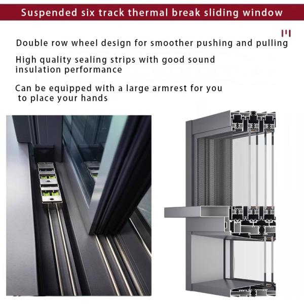 Série 130 Suspensão de Seis Pistas de Fresco Térmico Sliding Window Alumínio 6063-T6 Villa Fechada Balcão Piso A Tecto Vidro