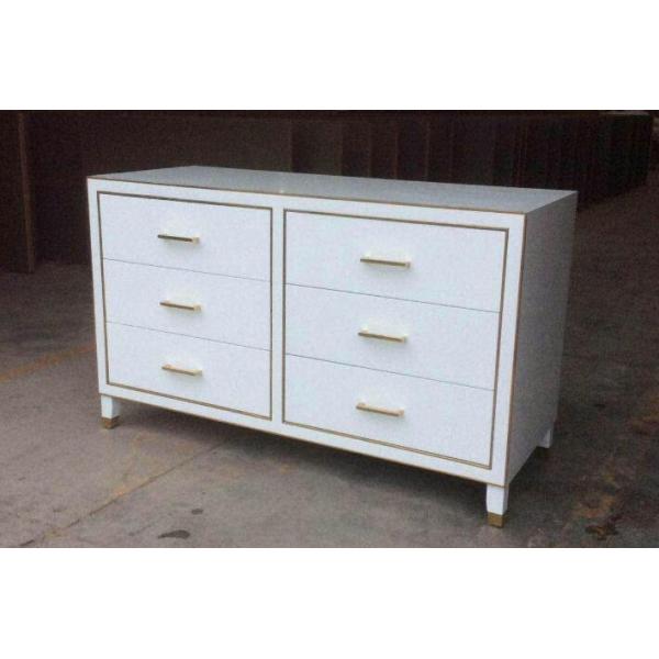 White High Gloss Hotel Room Dresser 6 Drawers With Metal Strip , PU Lacquer Paint