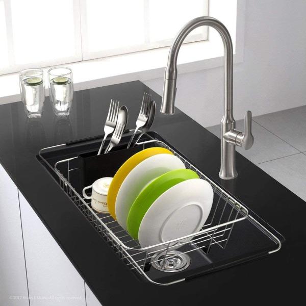 304 Stainless Steel Kitchen Sink Accessories Pull Out Dish Drying Basket Shelf
