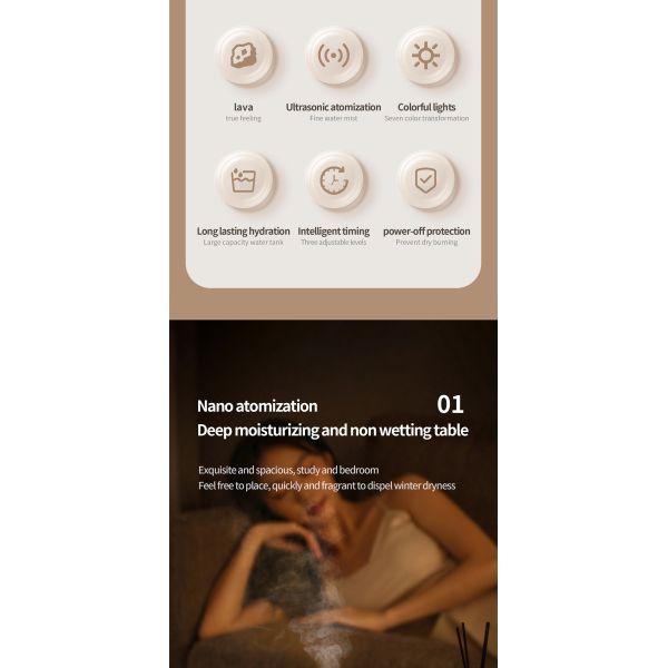 Electric Ultrasonic Aroma Air Humidifier Volcano Design USB Powered Timing Function