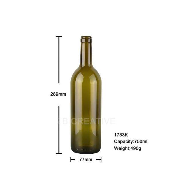 Classic Flat-bottomed Bordeaux Bottle 750ml Cork Top For Red Wine 490g 1733K-1