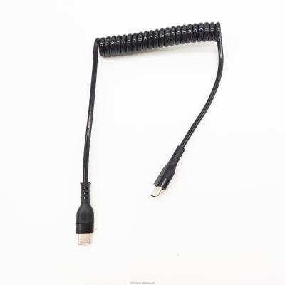 Cabo USB C em espiral de mola USB A macho para tipo C macho Cabo de carregamento rápido Cabo de dados retrátil