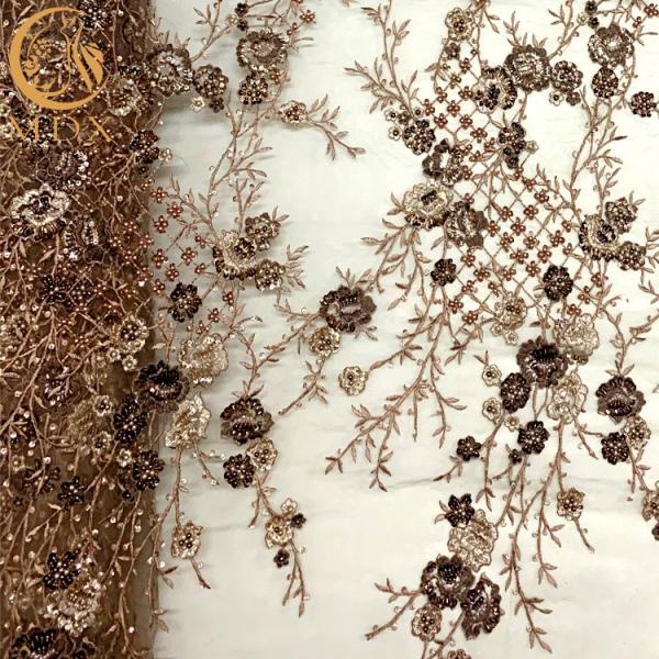 Embroidery Mesh 3D Beaded Lace Fabric French Style For Party Dress