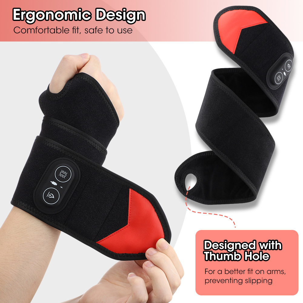 Red Light Therapy Wrist Wrap with 3000mAh Battery and Multi-Level Temperature Adjustment Featuring 36 Red LED Beads