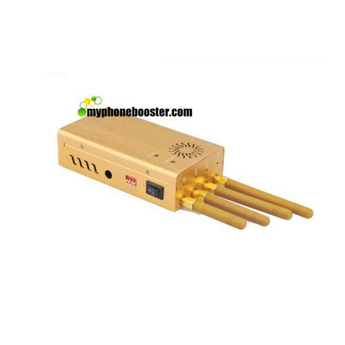 Hotsale 4 Antennas 2w Golden Yellow Portable Signal Jammer Blocker Shield GSM 3G Wifi GPS With Leather Case/Car Charger