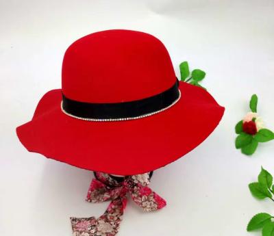 Asymmetric Women Wool Broad Brimmed Hat With Nylon Ribbon / Woven Washed Label