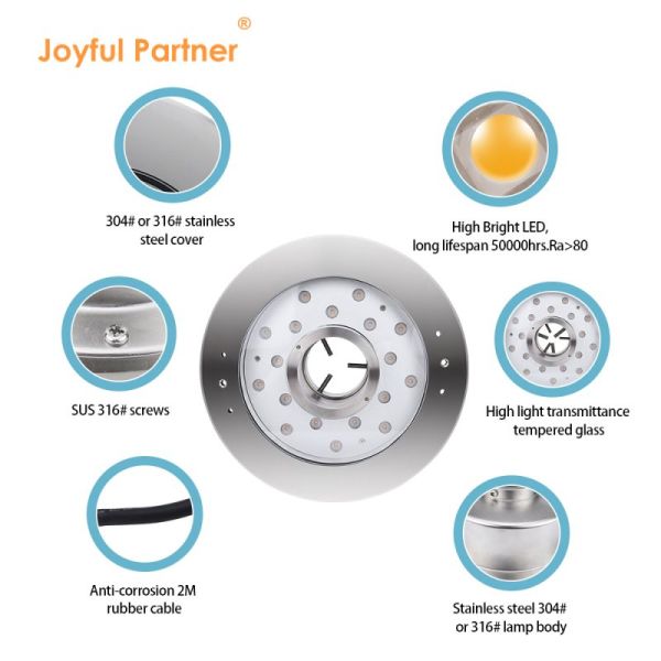 LED Fountain Light DMX512 Controllable DC24V Stainless Steel RGBW Color Changing For Landscape Underwater