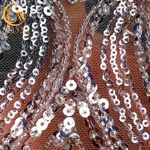 Роскошное белое вышитое Handmade ткани шнурка яркого блеска Sequin