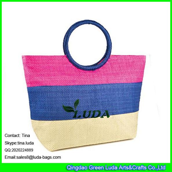 LUDA striped straw beach bag ring fashion lady straw handbag paper straw