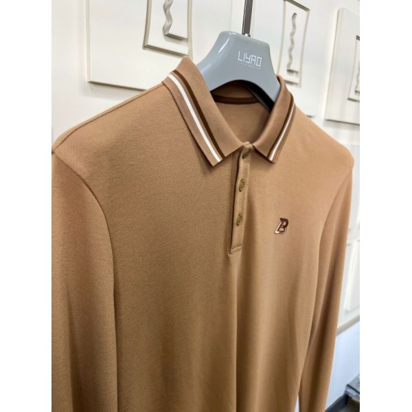 Luxury Men Long Sleeve Polo Shirts with Contrast Collar Classic Design Embroidered Logo, Multiple Colors for Business & Casual
