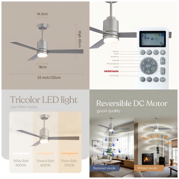 wholesale   Unique 48 Inch 3 Iron Blade Powerful Decorative Lighting Ceiling Fan Bedroom Rotating Led Ceiling Fan With Light