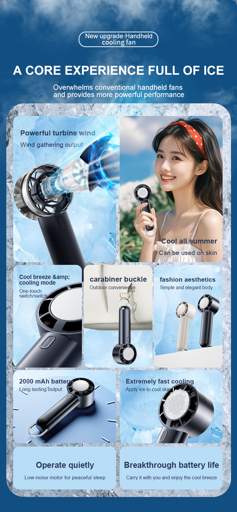 Custom New Personal Small Ice Compress Cooing Portable Usb Wholesale Mini Rechargeable Refrigeration Handheld Fan With Base