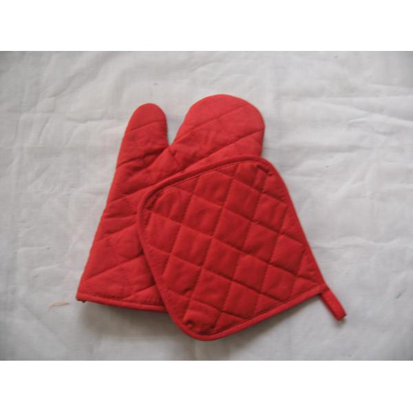 Cotton Fabric Microwave Oven Glove And Pot Holder Set Green Orange Black Colors