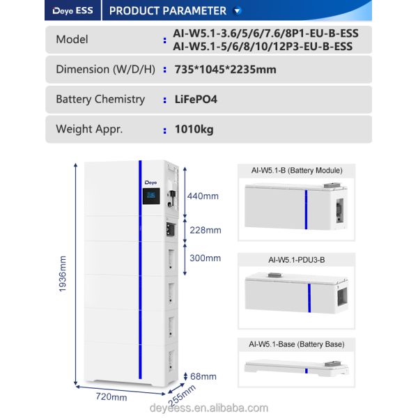 Deye AI-W5.1-B-ESS 2024 Home Energy Power Storage Lifepo4 Lithium Ion Battery for Solar New Listing