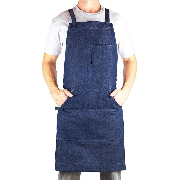Denim Barber Natural Cotton Apron , Custom Bar Aprons For Grill Coffee Shop