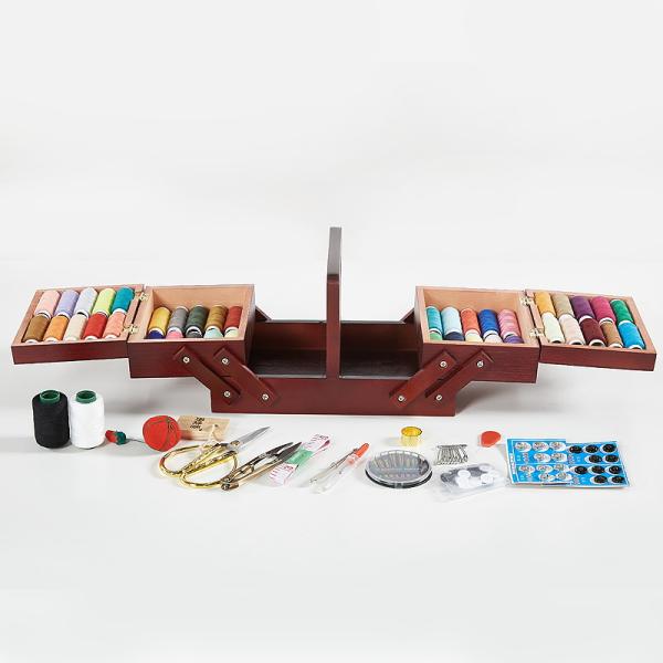 Custom Sewing Kit Set with Wooden Sewing Box Pine Wood Color Room Space Selection